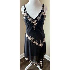 Vintage R&M Black Floral Dress 10 12 Y2K Fairycore whimsigoth handkerchief
